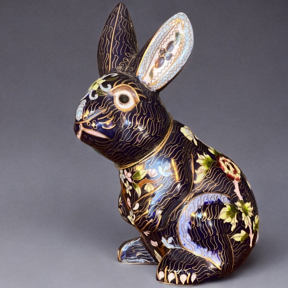 Accents | Rare Vintage Dark Cobalt Blue Cloisonn Rabbit Figurine Hard ...